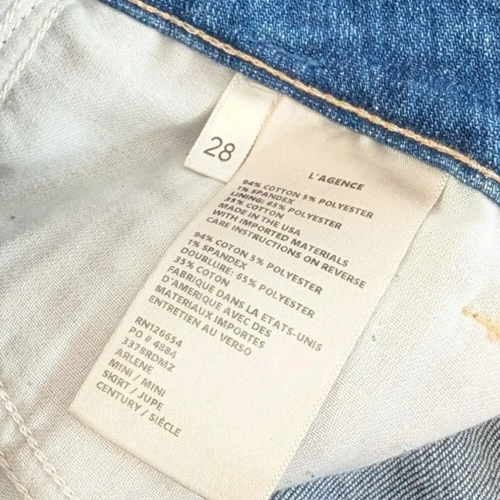 L'Agence Arlene Denim Mini Skirt Womens 28 Blue Gold-Tone Chain